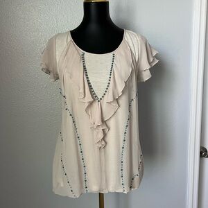 Saivana Cream Ruffle Blouse with Blue Accents